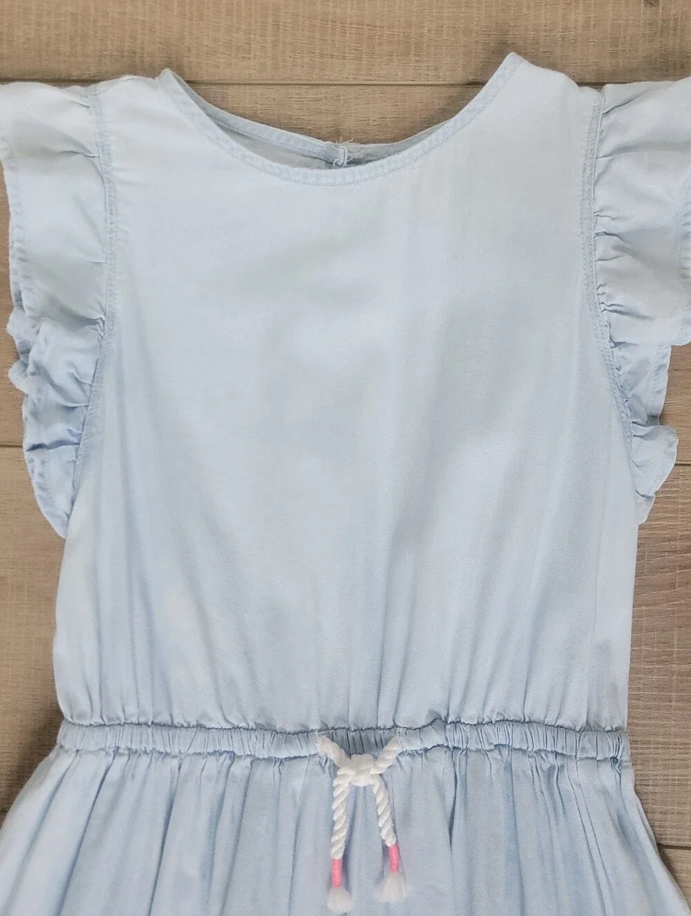 OshKosh B'Gosh Girls Ruffle Flutter Sleeve Light Blue Chambray Dress 6 / 6X